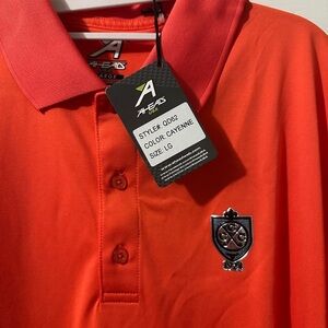NWT MEN'S AHEAD PERFORMANCE  QD62 POLO, SIZE: L, COLOR: CAYENNE Silver Emblem